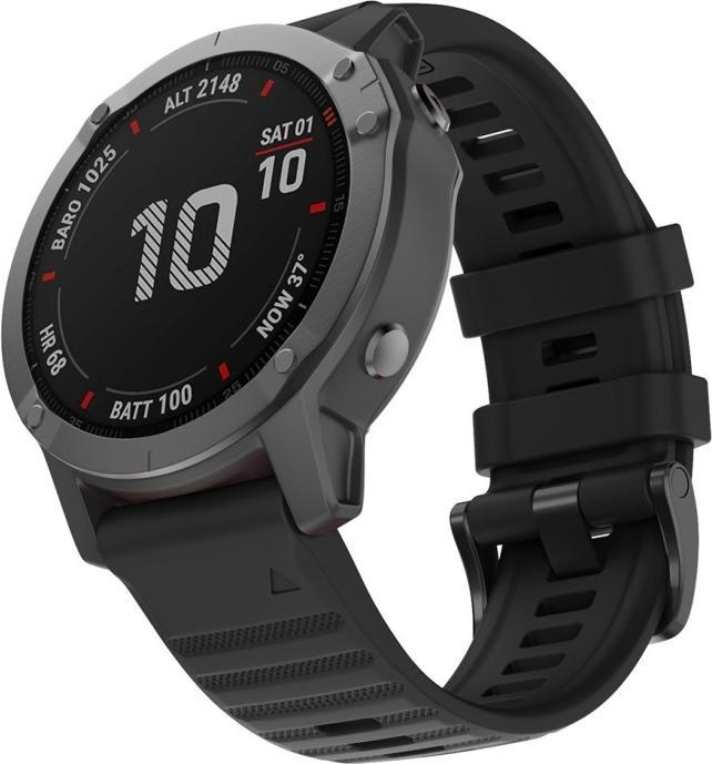 Actual product image No Name Silicone wrist strap for Garmin Fenix 7X / 6X 26mm black (Silicone + metal)