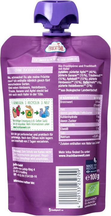 Immagine prodotto Fruchtbar Sacchetto di frutta e avena 8x 100 g (800 g)