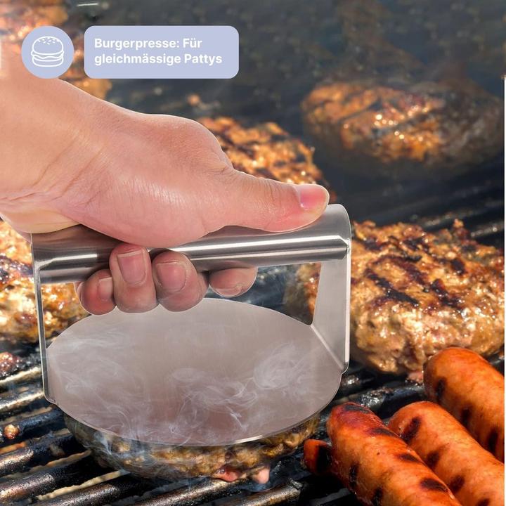 Actual product image Hermex 5-tlg. Burger-Set Burgerpresse Schmelzglocke Patty-Wender Ei-Ring Streuer