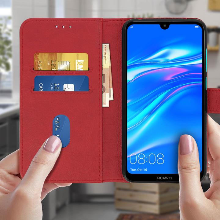 Actual product image Avizar Flip cover wallet, flap case faux leather for Huawei Y7 2019 - red (Huawei Y7 (2019))
