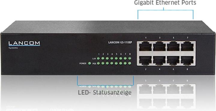 Actual product image Lancom Systems GS-1108P Unmanaged 8-Port Gigabit Ethernet Switch (8 Ports)