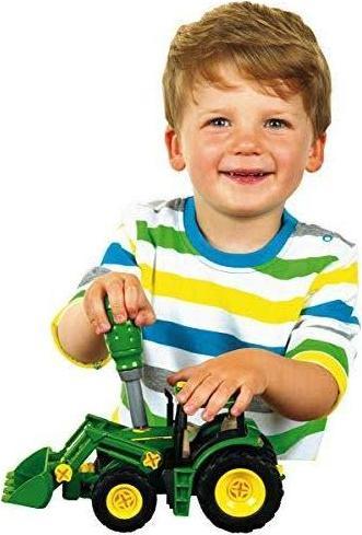 Actual product image Theo Klein John Deere tractor with timber and hay wagon