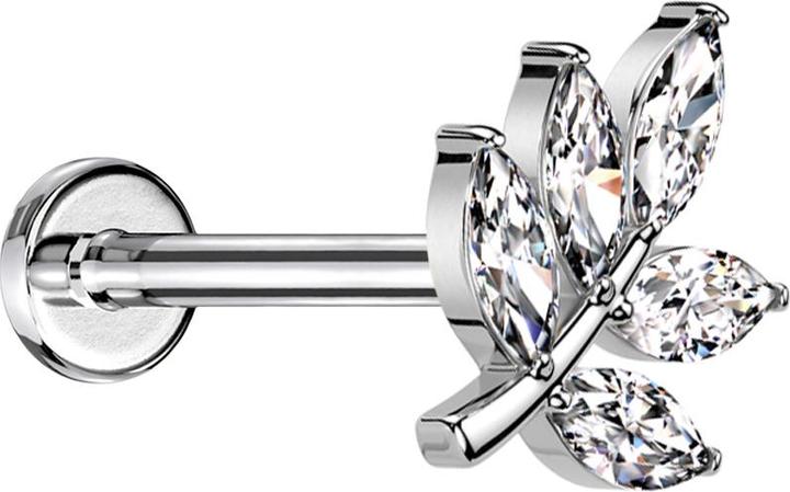 Hollywood Body Jewelry Micro Threadless Labret silber Blatt silber fünf Ovale Kristalle silber (Chirurgenstahl 316L, Messing)