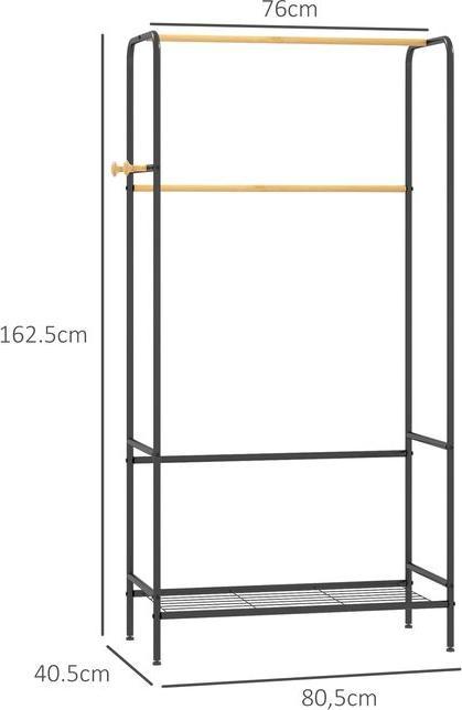 Produktbild Swisshandel24 Kleiderständer, 2 Kleiderstangen, Ablage & Haken, Bambus/Stahl, Schwarz