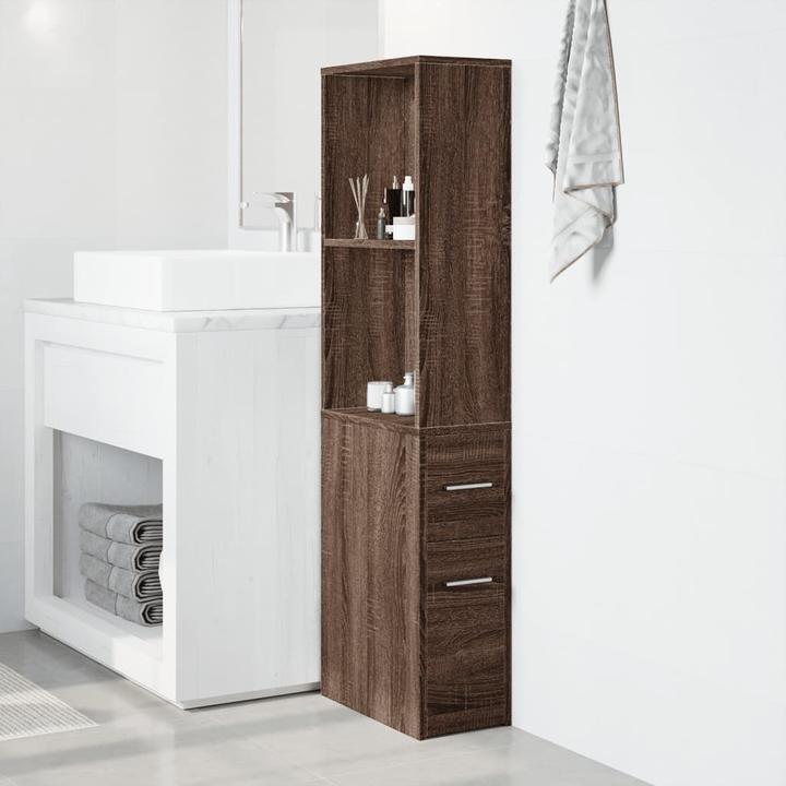 Produktbild VidaXL Badschrank Hochschrank Nischenschrank Schmal Rollen Braun Eichen-Optik (22 x 41 x 135 cm)