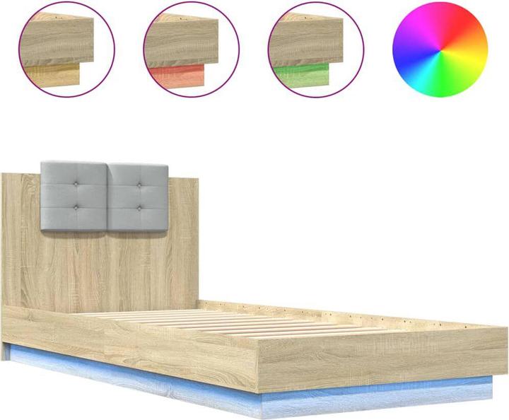 Produktbild VidaXL Bettgestell mit Kopfteil und LED-Leuchten 90 x 200cm (90 x 200 cm)