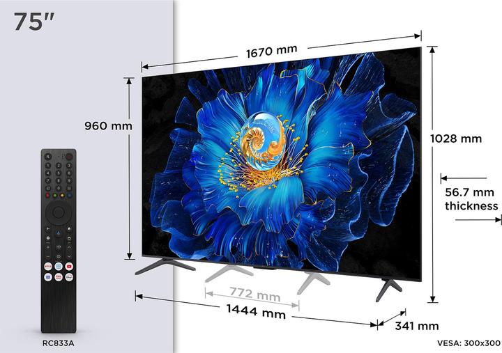 Immagine prodotto TCL Serie C6KS Smart TV QD-MiniLED 4K 75" 75C6KS, audio Onkyo 2.1, Dolby Vision & Atmos, Google TV (75", Mini-LED, 4K, 2025)