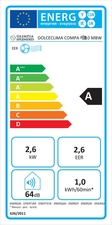 Energy Label Olimpia Splendid Dolceclima Compact 10 MBB WiFi (40 m², 8871.57 BTU/h)