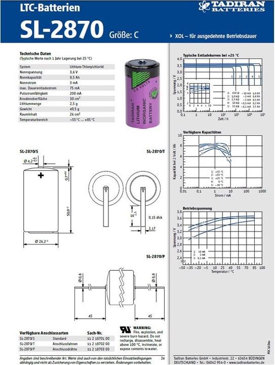Produktbild Tadiran Batterie LTC SL-2870/S (1 Stk., C, 8500 mAh)