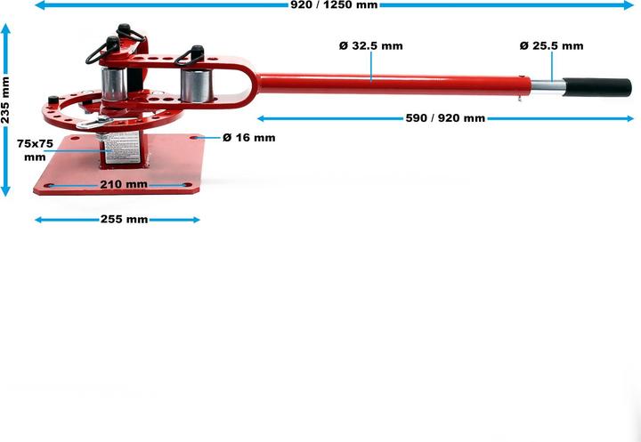 Immagine prodotto Wiltec Cintreuse manual de tubes Presse à cintrer pour acier plat, rond & carré Outil universel (49.20 mm)