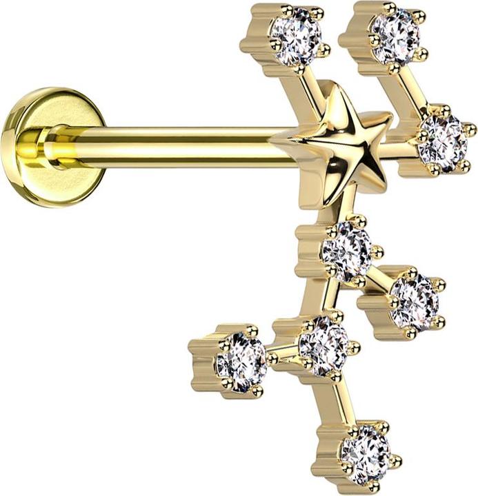 Actual product image Star Piercing Micro Labret Inner Thread Gold Plated Star Sign Virgo with Crystals (Surgical steel 316L, Brass)