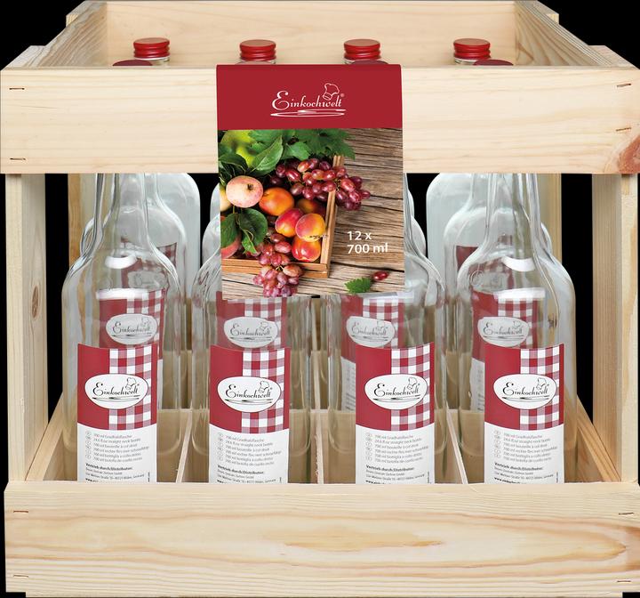 Actual product image Einkochwelt Wooden crate with 12 x glass bottles closure red 700 m (12 pcs., 0.70 l)