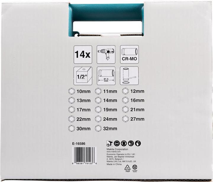 Produktbild Makita B-52308 (32 mm, 16 mm, 15 mm, 28 mm, 17 mm, 13 mm, 10  mm, 22 mm, 19 mm, 31 mm, 14 mm, 25 mm, 30 mm, 26 mm, 21 mm, 18 mm, 23 mm, 12 mm, 24 mm, 29 mm, 20 mm, 27 mm, 11 mm)