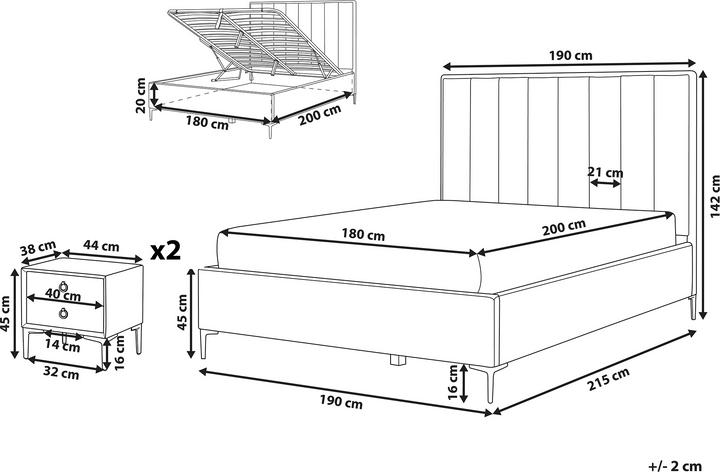 Produktbild Beliani Schlafzimmer komplett Set 3-teilig grau 180 x 200 cm SEZANNE (180 x 200 cm)