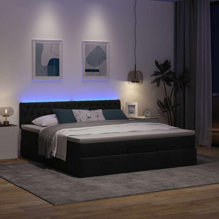 Produktbild VidaXL Ottoman-Bett mit Matratze Schwarz 160x200 cm Stoff (160 x 200 cm)