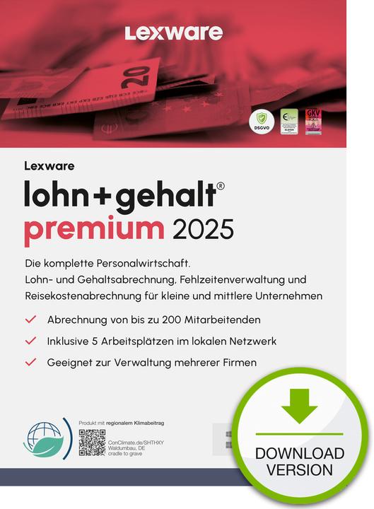 Produktbild Lexware lohn+gehalt premium 2025 - Abo (5 User, unbegrenzt)