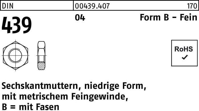 Productafbeelding Zeskantmoer DIN 439 vorm B BM 42 x 3 Vrij snijdend staal (M42)