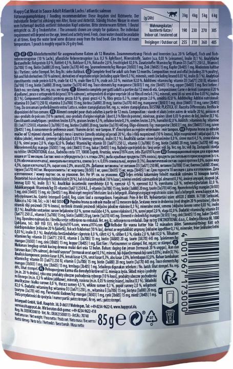Valeurs nutritives et ingrédients Happy Cat Nourriture humide Culinary Meat in Sauce 85 g (Adulte, 1 pcs, 85 g)