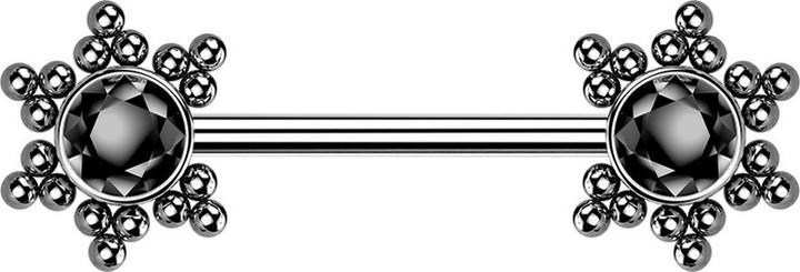 Produktbild Star Piercing Threadless Barbell silber Stern Kugeln mit Kristall schwarz (Chirurgenstahl 316L, ohne Messing)