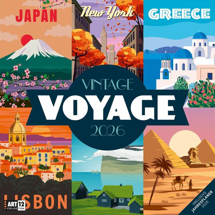 Produktbild Vintage Voyage - Reiseposter - Kalender 2026 - 30x30 (30 x 30 cm, Harter Einband, Deutsch, Französisch, Englisch)