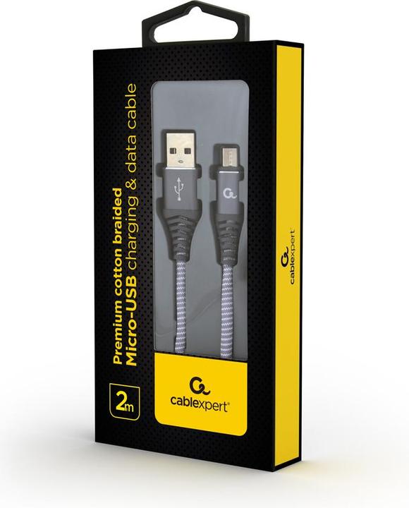 Actual product image Gembird Cablexpert CC-USB2B-AMMBM-2M-WB2 USB cable USB 2.0 USB A Micro-USB B Pilkas, Baltas (2 m, USB 2.0)