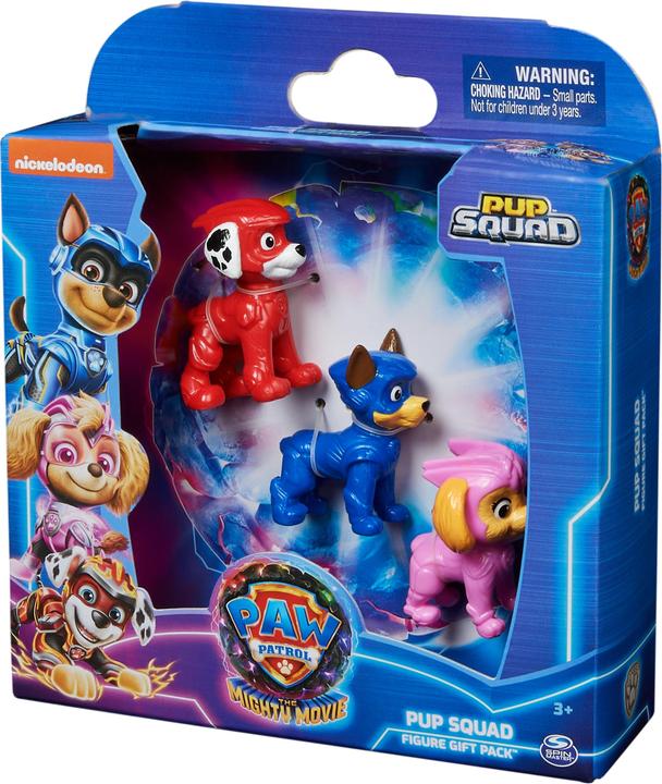 Actual product image Spin Master Paw Patrol: The Mighty Movie, 3-Piece Pup Squad Figurine Gift Set, Mighty Pups Chase-, Skye-.
