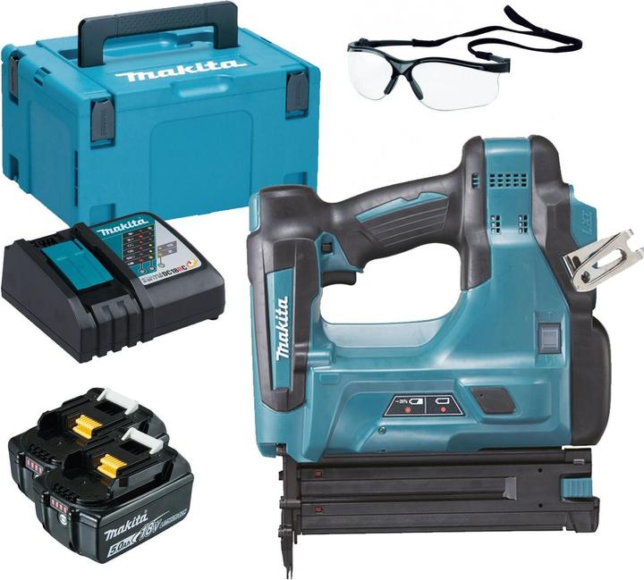 Image du produit Makita DBN 500 RTJ Cloueur sans fil 15-50 mm 90° 18 V + 2 x Batteries 5,0 Ah + Chargeur + Coffret Ma