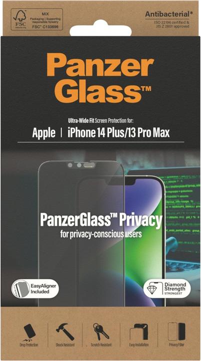 Produktbild PanzerGlass Ultra Wide Fit Privacy (1 Stück, Apple iPhone 13 Pro Max, Apple iPhone 14 Plus)