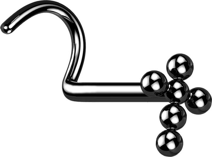 Star Piercing Nasenstecker gebogen schwarz Kreuz Kugeln (ohne Messing, Titan G23)