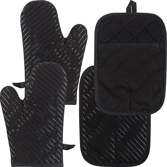 Immagine prodotto Rosenstein & Söhne Set di 4 guanti da forno antiscivolo in silicone e porta pentole XL (Materiale di base: 100 % poliestere, Imbottitura: cotone riciclato, Materiale della tomaia: 100 % cotone con profilo in silicone)
