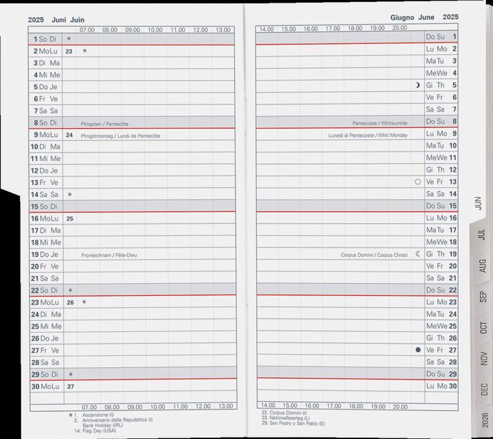 Valeurs nutritives et ingrédients Biella Recharge pour plannings (8,7 x 15,3 cm, Allemand, Anglais, Italien, Français)