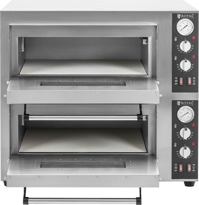 Immagine prodotto Royal Catering Forno elettrico per pizza - 4+4 x 25 cm - 2 camere - 8.400 W - 400 V - Pietra chamotte - Royal (Forno elettrico per pizza)