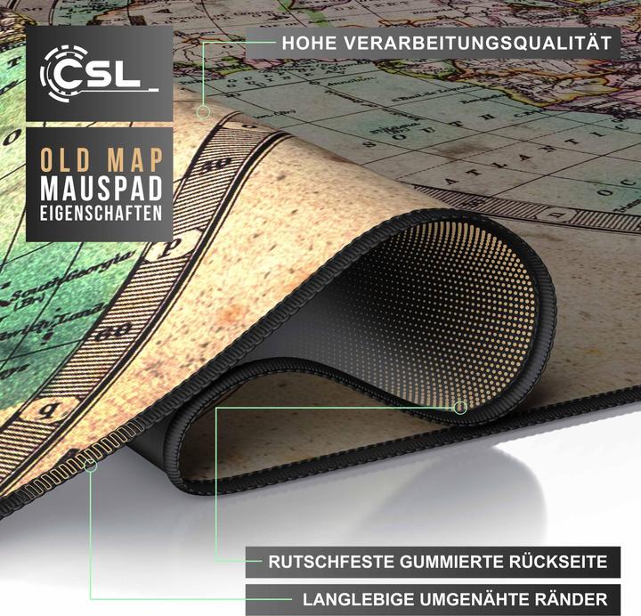 Image du produit CSL Tapis de souris de jeu, Tapis de souris XXL 900 x 400mm, Précision & Vitesse, Old Map (XXL)