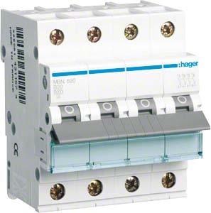 Hager Disjoncteur de protection de ligne 3p+N, B-20A, 6kA MBN620