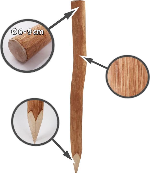 Immagine prodotto Aquagart 30 Holzpfosten für Staketenzaun 1,5m I Durchmesser 6-9cm I Zaunpfosten aus Haselnuss I Zaun-Pfahl