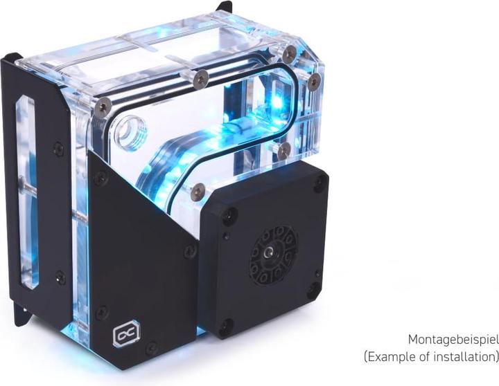 Actual product image Alphacool Rise Flat Reservoir DDC expansion tank with pump