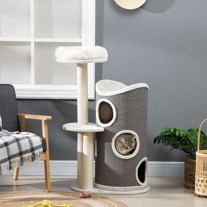 Immagine prodotto PawHut Graffiatoio con vassoio (109 cm, Bianco+grigio)