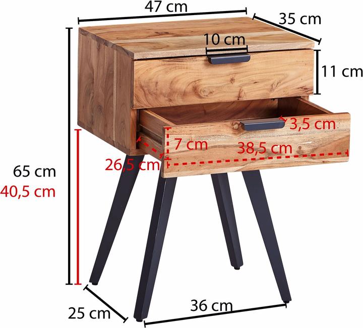 Image du produit Wohnling Console de nuit (47 x 35 x 65 cm)