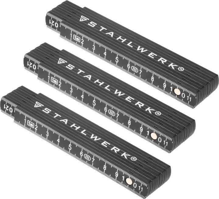 Produktbild Stahlwerk Zollstock 3er Set 1 Meter präziser Kunststoff-Gliedermassstab Meterstab (Metrisch)