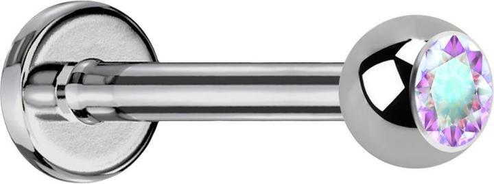 Star Piercing Labret silber mit Kugel Kristall multicolor (ohne Messing, Titan G23)