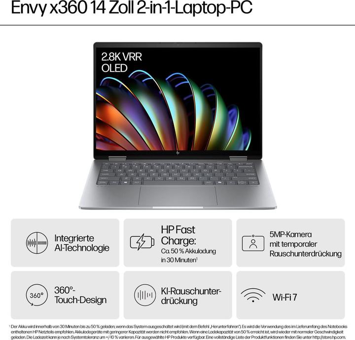Immagine prodotto HP ENVY x360 14-fa0173ng 14.0" 2.8k OLED Touch, AMD Ryzen 7 8840HS, 16GB RAM, 1TB SSD, Windows 11 (14", AMD Ryzen 7 8840HS, 16 GB, 1000 GB, DE)