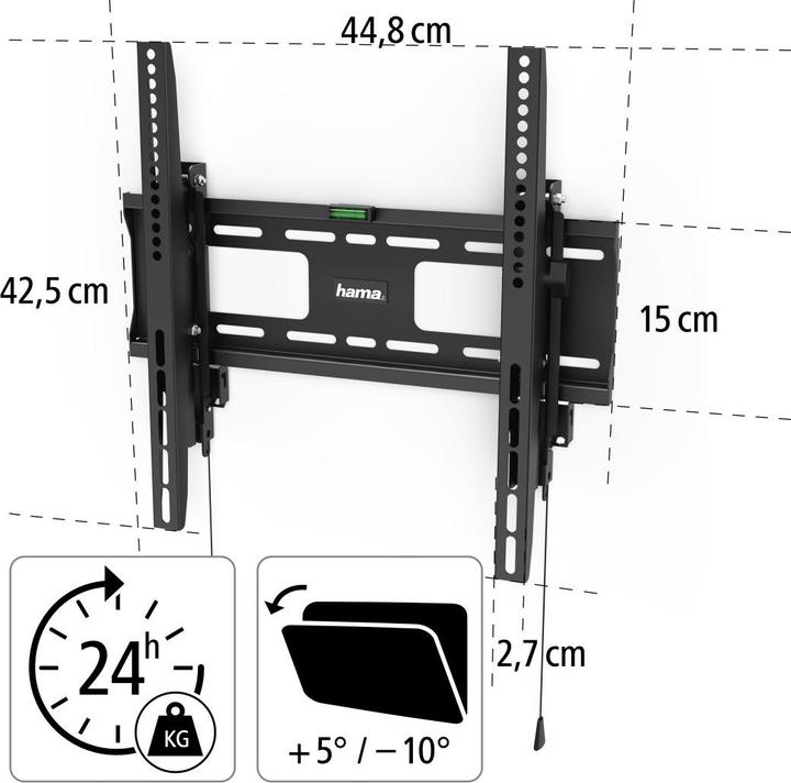 Image du produit Hama Support TV mural, inclinable, antivol, 165 cm (65") jusqu'à 50 kg (Mur, 65", 50 kg)