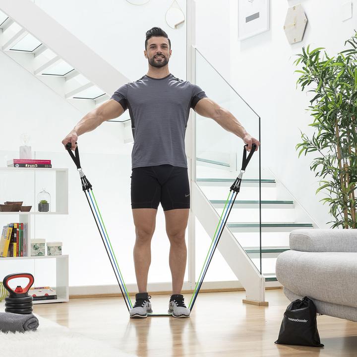 Produktbild InnovaGoods Satz regulierbaren Stretchbändern mit Accessoires und Übungsleitfaden Tribainer 3 Stück