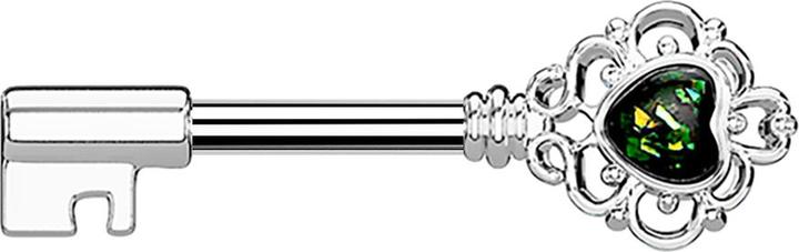 Actual product image Star Piercing Barbell Barbell silber Vintage Schlüssel mit Herzopal dunkelgrün (Surgical steel 316L, Brass)