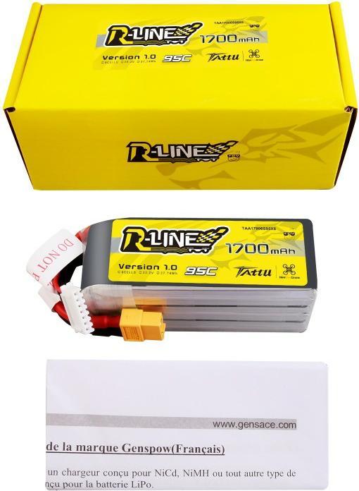 Immagine prodotto Tattu Batteria Lipo R-Line 22.2V 1700mAh 6S 95C con connettore XT60 (22.20 V, 1700 mAh)