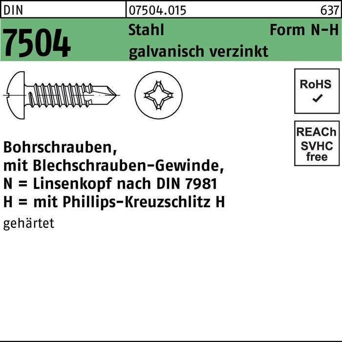 Produktbild Bohrschraube DIN 7504 m.Linsenkopf N 4,8 x 22 -H Stahl galvanisch verzinkt galvanisch verzinkt /... (1000 Schrauben pro Stück)