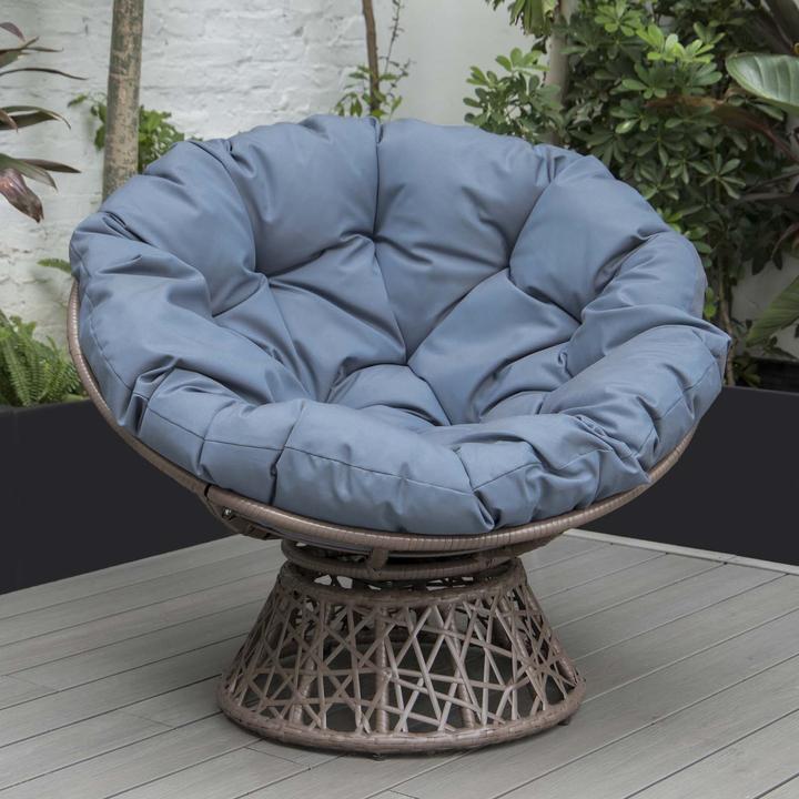 Image du produit PureHaven Fauteuil lounge 92x80x80,5 cm en rotin Coussin rond pivotant 360 degrés facile à entretenir élégant
