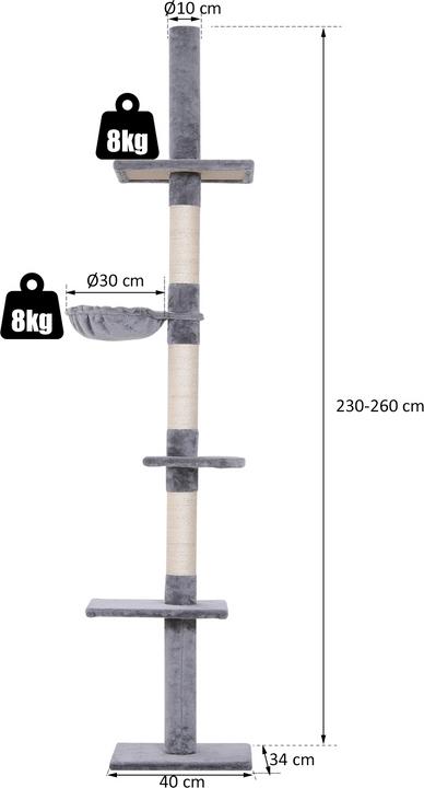 Image du produit PawHut Arbre à chat réglable en hauteur (260 cm, Dgrey)