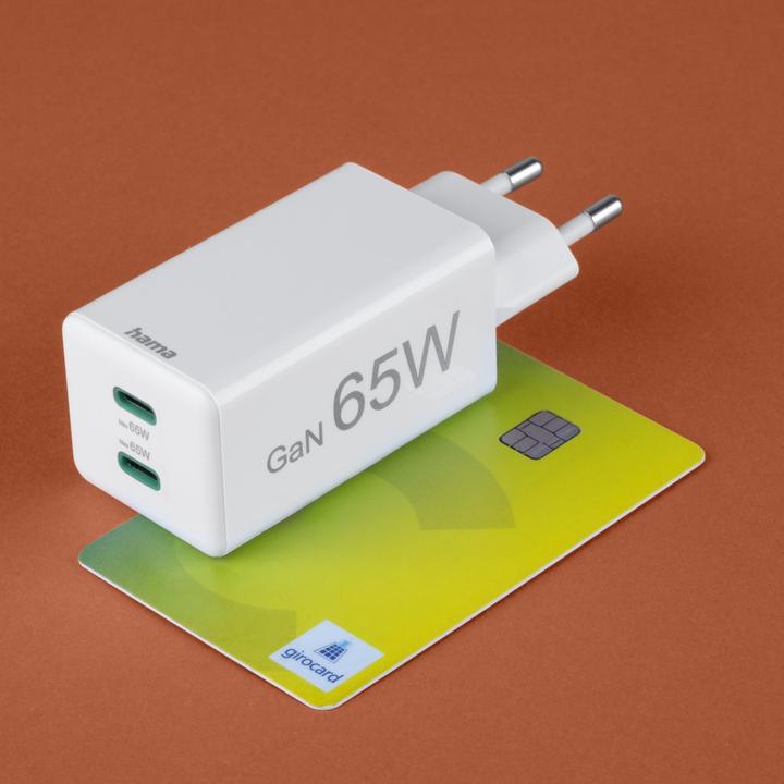 Produktbild Hama Schnellladegerät, GaN, 2x USB-C, PD/Qualcomm®, Mini-Ladegerät, 65 W, Weiss (65 W)