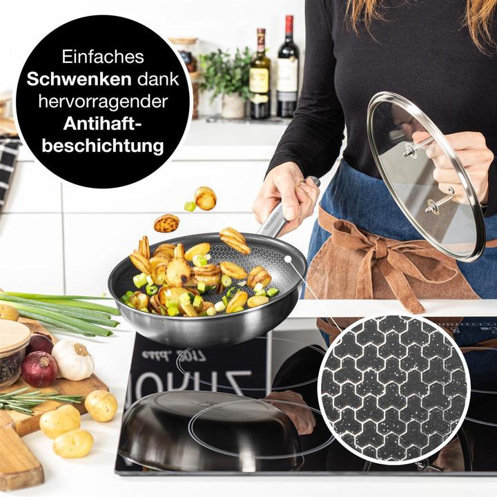 Produktbild Moritz & Moritz Edelstahl Pfannendeckel Universal 28cm - Deckel für Pfanne als ideale Ergänzung (28 cm, Glas, Metall)